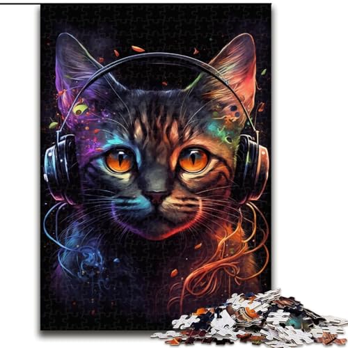 Puzzle für Erwachsene, 1000-teiliges Kopfhörer-Katzen-Puzzle, 1000-teiliges, anspruchsvolles Denkspiel für Teenager, perfekt als Heimdekoration oder Geschenk (Größe 50x75cm) von WGLINGX