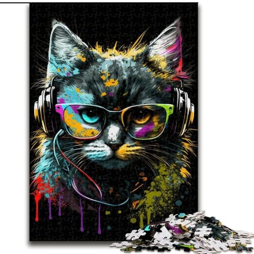 Puzzle für Erwachsene, 1000-teiliges Kopfhörer-Katzen-Puzzle für Erwachsene, 1000-teilig, für Teenager und Familienspaß, (Größe 50x75cm) von WGLINGX