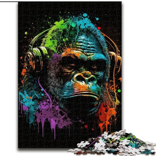 Puzzle für Erwachsene, 1000-teiliges Kopfhörer-Schimpansen-Puzzle, 1000-teiliges, anspruchsvolles Denkspiel für Teenager, perfekt als Heimdekoration oder Geschenk (Größe 50x75cm) von WGLINGX