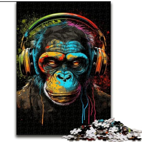 Puzzle für Erwachsene, 1000-teiliges Kopfhörer-Schimpansen-Puzzle für Erwachsene, 1000-teilig, für Teenager und Familienspaß, (Größe 26x38cm) von WGLINGX