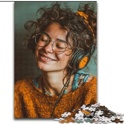Puzzle für Erwachsene, 1000-teiliges Mädchen hört Musik, 1000-teiliges Puzzle, Weihnachtsgeschenkidee, humorvolles Kunstwerk, detailliertes Kunstwerk (Größe 26x38cm) von WGLINGX