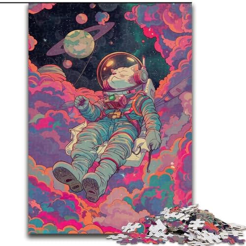 Puzzle für Erwachsene, 1000-teiliges Musik-Astronauten-Katzen-Puzzle für Erwachsene, interaktives Familienspiel, DIY-Heimdekoration, Gehirn-Herausforderungsgeschenk (Größe 26x38cm) von WGLINGX