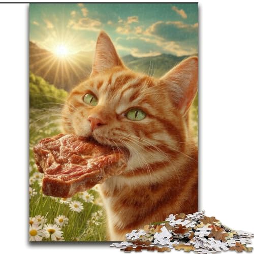 Puzzle für Erwachsene, 1000-teiliges Puzzle „Katze frisst Fleisch“, 1000-teiliges Puzzle für Erwachsene für Geburtstage, Feiertage und besondere Anlässe (Größe 26x38cm) von WGLINGX