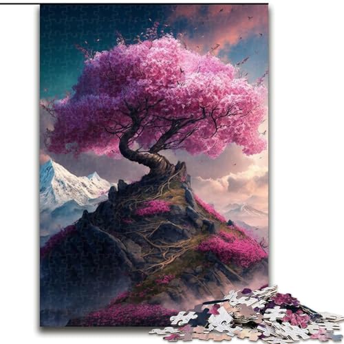 Puzzle für Erwachsene, 1000-teiliges Puzzle mit rosa Kirschblütenbaum, Heimdekoration, Familienspaß, ab 14 Jahren (Größe 26x38cm) von WGLINGX