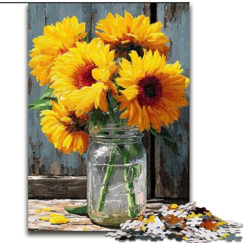 Puzzle für Erwachsene, 1000-teiliges Sonnenblumen-Puzzle aus Karton, interaktives Familienspiel, geeignet für Kinder ab 14 Jahren (Größe 26x38cm) von WGLINGX