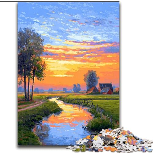 Puzzle für Erwachsene, 1000-teiliges Sonnenuntergang-Holzpuzzle, interaktives Familienspiel, geeignet für Kinder ab 14 Jahren (Größe 50x75cm) von WGLINGX