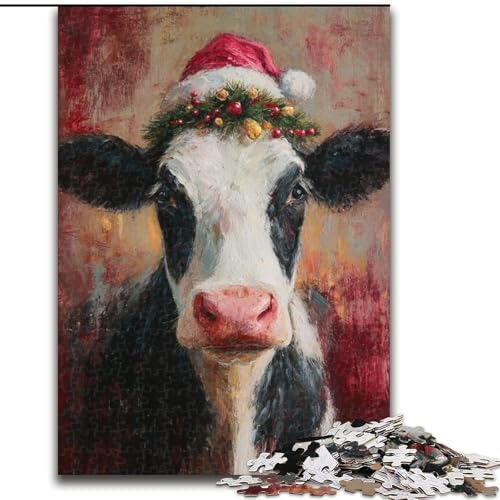 Puzzle für Erwachsene, 1000-teiliges Weihnachtsmannmütze-Kuh-Puzzle, 1000 Teile für Erwachsene, interaktives Familienspiel, geeignet für Kinder ab 14 Jahren (Größe 50x75cm) von WGLINGX