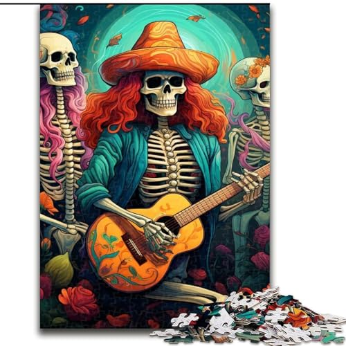 Puzzle für Erwachsene, 1000-teiliges künstlerisches Skelett, das Gitarre spielt. 1000-teiliges Puzzle Feiertage und Geburtstage (Größe 50x75cm) von WGLINGX