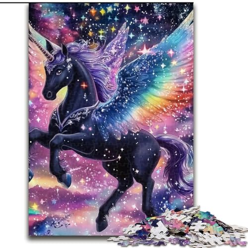 Puzzle für Erwachsene, 1000-teiliges schwarzes Einhorn-Puzzle für Erwachsene, 1000 Puzzles für die ganze Familie, Spaß beim Basteln, perfekt für Geburtstage, Feiertage (Größe 26x38cm) von WGLINGX