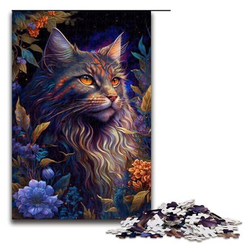 Puzzle für Erwachsene, Dschungel-Maine-Coon-Puzzle für Erwachsene, 1000 Teile, Holzpuzzle für Teenager, Spielzeug, Denkspiel (Größe 50 x 75 cm) von WGLINGX