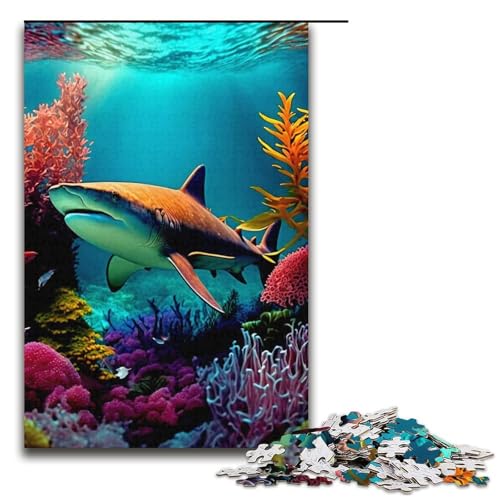 Puzzle für Erwachsene, Hai-Puzzle für Erwachsene, 1000 Puzzleteile aus Pappe für Teenager, Spielzeug, Denkspiel (Größe 38 x 26 cm) von WGLINGX