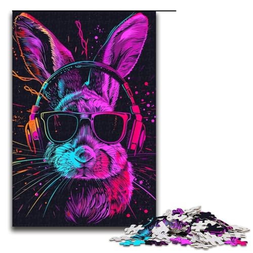 Puzzle für Erwachsene, Kaninchen mit Sonnenbrille, Puzzle für Erwachsene, 1000 Teile, Holzpuzzle für Teenager, Spielzeug, Denkspiel (Größe 50 x 75 cm) von WGLINGX