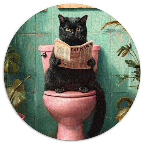 Puzzle für Erwachsene, Katze auf der Toilette, anspruchsvolle Puzzles, anspruchsvolles DIY-Denkspiel, interaktives Familienspiel (67,5x67,5cm) von WGLINGX