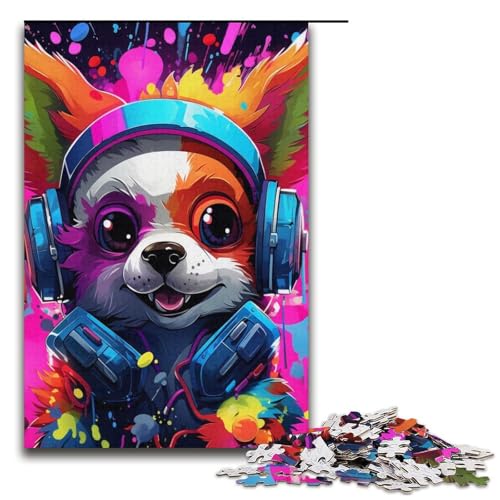 Puzzle für Erwachsene, Kopfhörer, Hund, Puzzle für Erwachsene, 1000 Teile, Papppuzzle für Teenager, Spielzeug, Denkspiel (Größe 38 x 26 cm) von WGLINGX