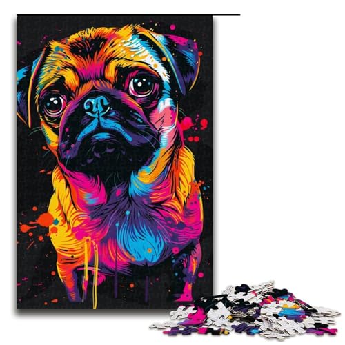 Puzzle für Erwachsene, Mops-Hundekunst, Puzzles für Erwachsene, 1000 Teile, Holzpuzzle für Teenager, Spielzeug, Denkspiel (Größe 50 x 75 cm) von WGLINGX