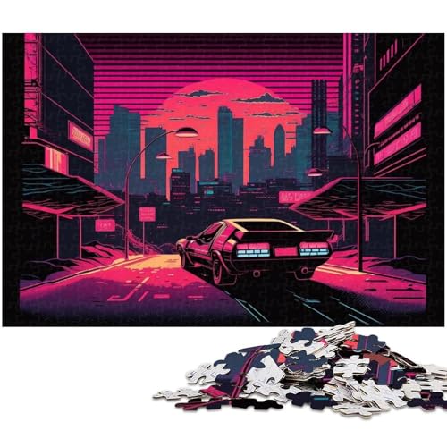 Puzzle für Erwachsene, Neon-Retro-Landschaft, Puzzle für Erwachsene, 1000 Teile, Holzpuzzle (Größe 50 x 75 cm) von WGLINGX