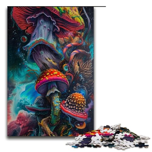 Puzzle für Erwachsene, Psychedelische Pilze, Puzzle für Erwachsene, 1000 Teile, Holzpuzzle für Teenager, Spielzeug, Denkspiel (Größe 50 x 75 cm) von WGLINGX