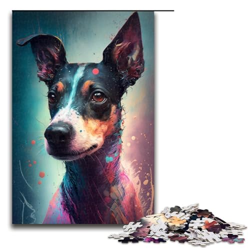 Puzzle für Erwachsene, Rattenterrier-Hund, Puzzle für Erwachsene, 1000 Teile, Holzpuzzle für Teenager, Spielzeug, Denkspiel (Größe 50 x 75 cm) von WGLINGX