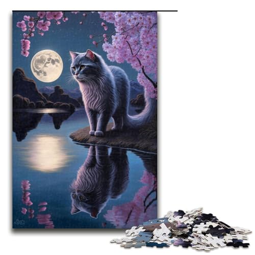 Puzzle für Erwachsene, Sakura Moon Cat, Puzzles für Erwachsene, 1000 Teile, Holzpuzzle für Teenager, Spielzeug, Denkspiel (Größe 50 x 75 cm) von WGLINGX