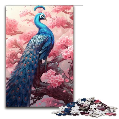 Puzzle für Erwachsene, Sakura und Pfau, Puzzle für Erwachsene, 1000 Teile, Holzpuzzle für Teenager, Spielzeug, Denkspiel (Größe 50 x 75 cm) von WGLINGX