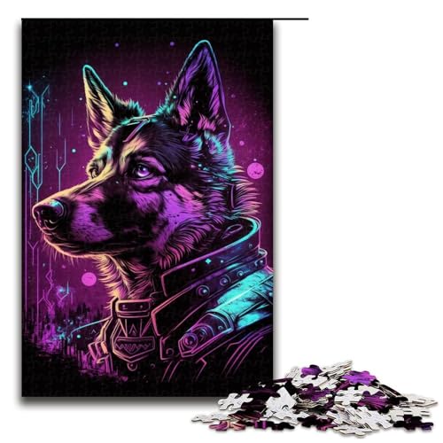 Puzzle für Erwachsene, Schäferhund-Puzzle für Erwachsene, 1000 Teile, Holzpuzzle für Teenager, Spielzeug, Denkspiel (Größe 50 x 75 cm) von WGLINGX