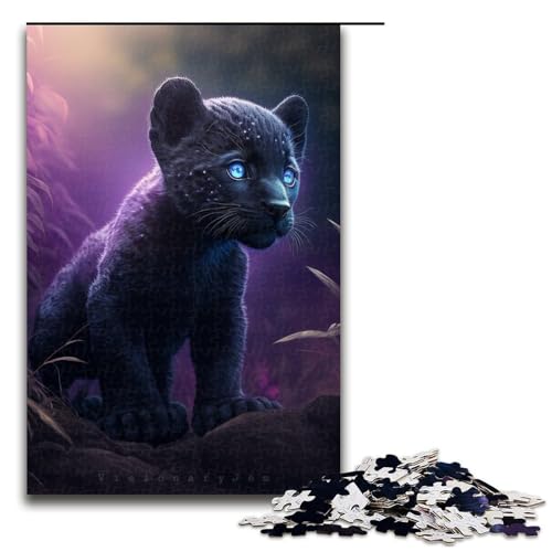 Puzzle für Erwachsene, Schwarzer Leopard, Baby, Puzzle 1000 Teile für Erwachsene, 75 x 50 cm von WGLINGX