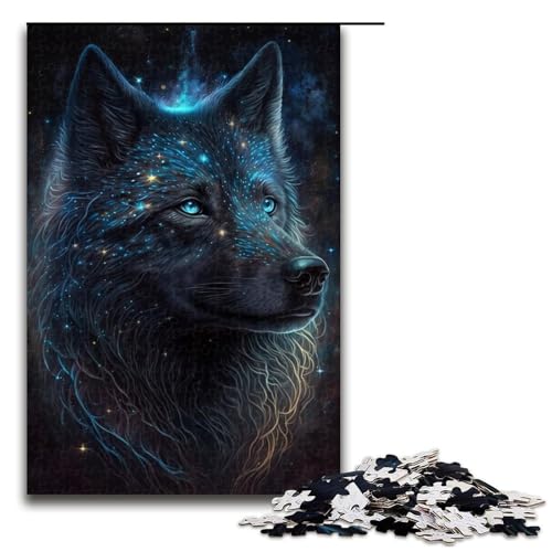 Puzzle für Erwachsene, Wald, Nachthimmel, Wolf, Puzzle für Erwachsene, 1000 Teile, Holzpuzzle (Größe 50 x 75 cm) von WGLINGX