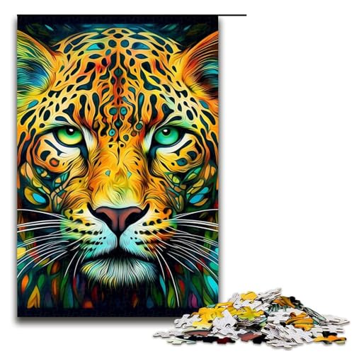 Puzzle für Erwachsene, grüner Leopard, Puzzle für Erwachsene, 1000 Teile, Holzpuzzle für Teenager, Spielzeug, Denkspiel (Größe 50 x 75 cm) von WGLINGX