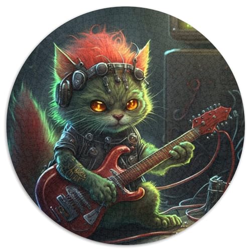 Puzzle für Erwachsene,1000 Teile,Gitarre,Rock,Katze,runde Puzzles für 1000 Teile,Entspannung und Herausforderung,farbenfrohe Kunst zur Heimdekoration, Freunde,(67,5x67,5cm) von WGLINGX