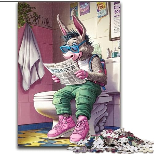 Puzzle für Erwachsene 1000, Donkey Go Toilet, 1000-teiliges Puzzle für Teenager, Familien-Lernspiele, Heimdekoration, Geschenk (Größe 38x26cm) von WGLINGX
