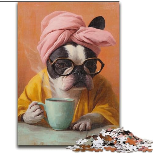 Puzzle für Erwachsene 1000, Hund trinkt Kaffee, 1000-teiliges Puzzle für Erwachsene, interaktives Familienspiel, Gehirn-Herausforderungsgeschenk (Größe 26x38cm) von WGLINGX