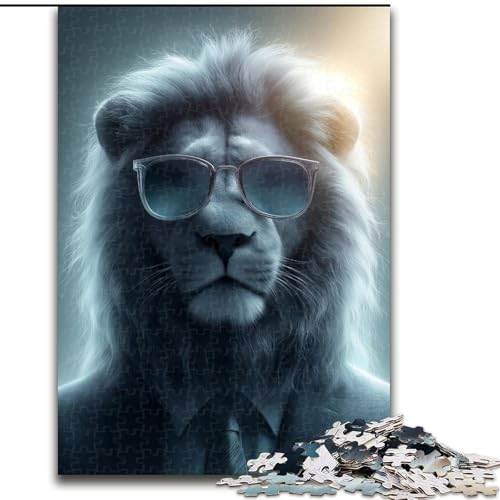 Puzzle für Erwachsene 1000, Löwe mit Brille, Puzzles 1000 Teile für Erwachsene, DIY-Heimdekoration, Denksportspiel für Teenager (Größe 26x38cm) von WGLINGX