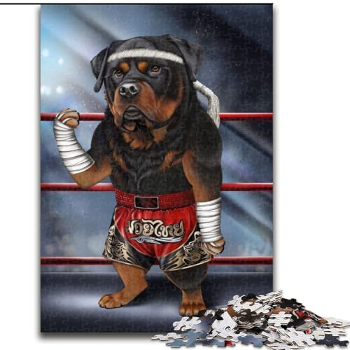 Puzzle für Erwachsene 1000, Rottweiler-Hund, Thai-Box-Puzzle, 1000 Teile, anspruchsvolles Denkspiel für Teenager und Familien (Größe 50x75cm) von WGLINGX