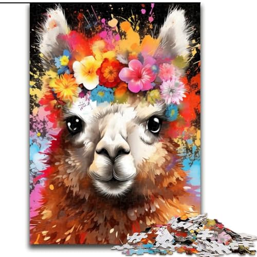 Puzzle für Erwachsene 1000 Alpaka trägt Blumen. Schwierige Puzzles für Erwachsene. DIY-Heimdekor. Denksportspiel für Teenager (Größe 26x38cm). von WGLINGX
