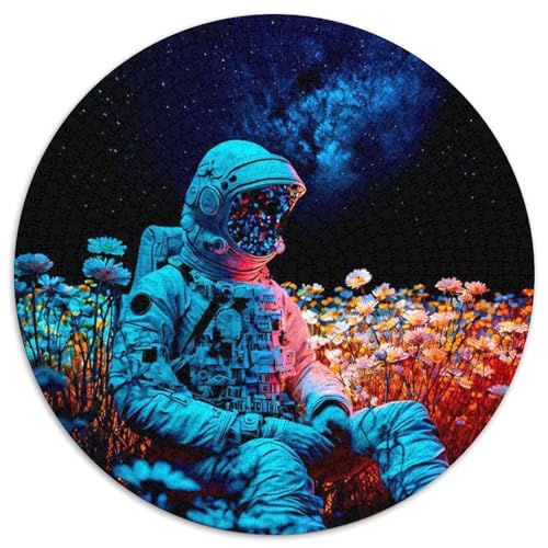 Puzzle für Erwachsene 1000 Astronauten- und Blumen-Puzzles, rund, 1000 Teile, für Erwachsene, Denksportspiel, interaktives Familienspiel, geeignet für Kinder ab 14 Jahren, 1000 Teile (67,5x67,5cm) von WGLINGX