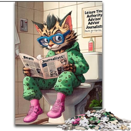 Puzzle für Erwachsene 1000 Bengalkatze geht auf die Toilette, 1000-teiliges Puzzle für Teenager, Familien-Lernspiele, Heimdekoration, Geschenk (Größe 38x26cm) von WGLINGX