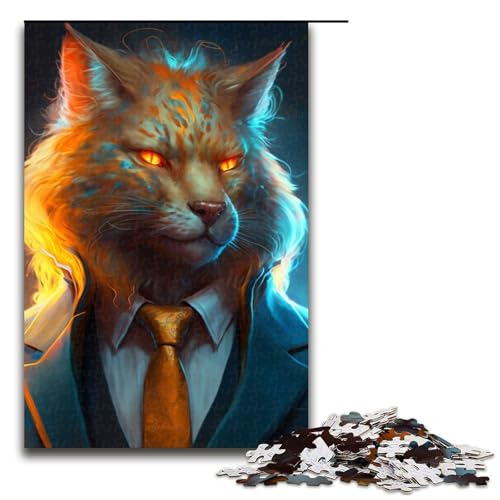 Puzzle für Erwachsene 1000 Boss Cat Puzzle für Erwachsene Holzpuzzle Spielzeug Wanddekoration 19,69x29,53 Zoll von WGLINGX