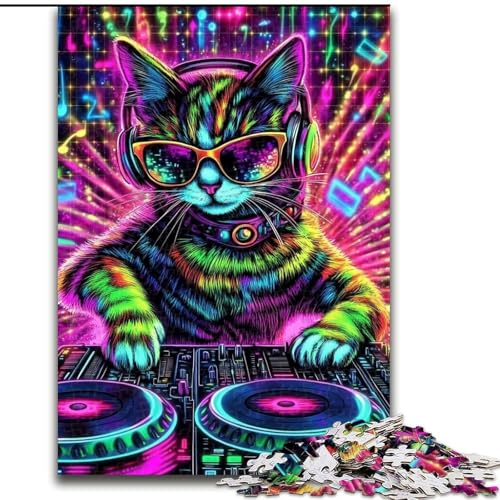 Puzzle für Erwachsene 1000 DJ-Katzen-Puzzles 1000 Teile für Erwachsene, geeignet für Geburtstage, Halloween, Thanksgiving, Ostern (Größe 26x38cm) von WGLINGX