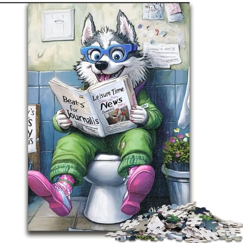 Puzzle für Erwachsene 1000 Teile, Husky Go Toilet, 1000 Teile Puzzle, Geschenke, Heimdeko-Geschenk, Denkspiel (Größe 26x38cm) von WGLINGX