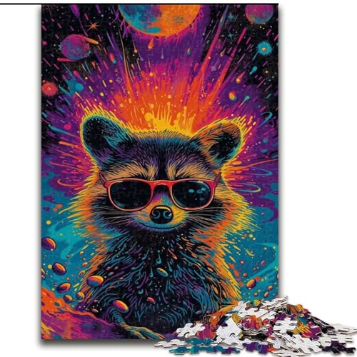 Puzzle für Erwachsene 1000 Teile, Psychedelic Raccoon, Puzzle für Erwachsene, 1000 Teile, für Teenager, Familien-Lernspiele, Heimdekoration, Geschenk (Größe 26x38cm) von WGLINGX