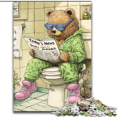 Puzzle für Erwachsene 1000 Teile „Braunbär geht auf die Toilette“, schwierige Puzzles für Erwachsene, DIY-Heimdekor, Denksportspiel für Teenager (Größe 50x75cm) von WGLINGX