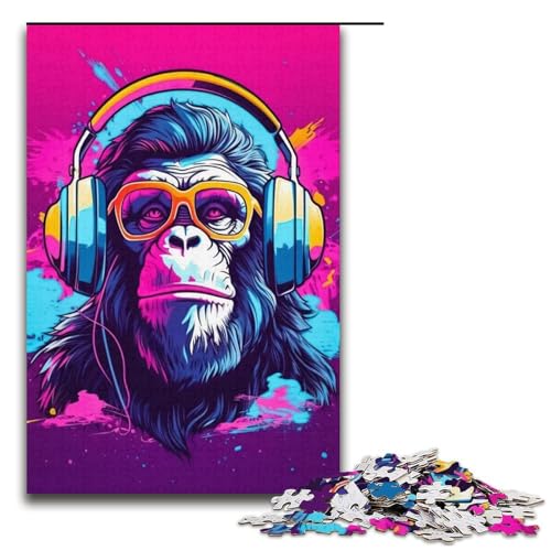 Puzzle für Erwachsene 1000 Teile AFFE DJ Musik Stressabbau Wanddekoration Einzigartige Geburtstags (Größe 38 x 26 cm) von WGLINGX