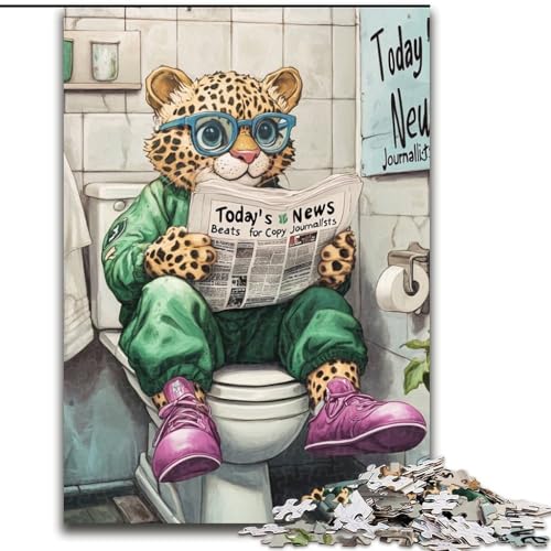 Puzzle für Erwachsene mit 1000 Teilen, „Leopard Go Toilet“, perfektes Weihnachts- und Neujahrsgeschenk, Feiertagsgeschenk (Größe 26x38cm) von WGLINGX