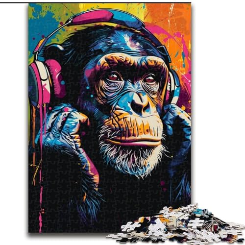 Puzzle für Erwachsene mit 1000 Teilen, AFFE hört Musik, 1000-teiliges Puzzle, Geburtstage, Feiertage, Weltraumparty-Dekorationen (Größe 50x75cm) von WGLINGX