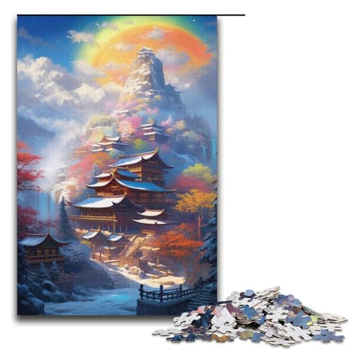 Puzzle für Erwachsene mit 1000 Teilen, Berg mit bunten Sternen, Puzzle, Familienspaß, Weihnachtswunschliste mit Weihnachtsmann (Größe 38 x 26 cm) von WGLINGX
