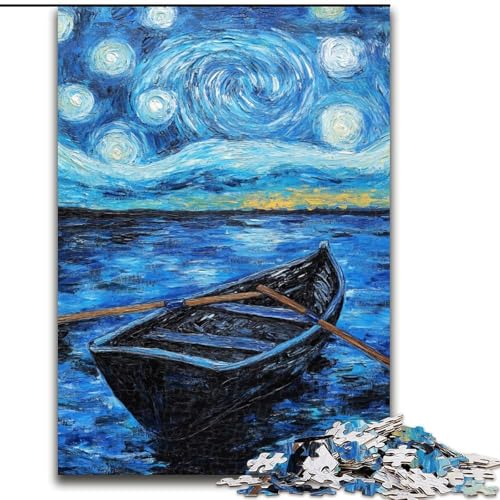 Puzzle für Erwachsene mit 1000 Teilen, Boot unter dem Nachthimmel, Puzzle mit 1000 Teilen, Heimdekorationsgeschenk, Denkspiel (Größe 50x75cm) von WGLINGX