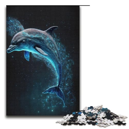 Puzzle für Erwachsene mit 1000 Teilen, Delfin-Weltraum-Denkspiel, geeignet als Schreibtischdekoration (Größe 38 x 26 cm) von WGLINGX