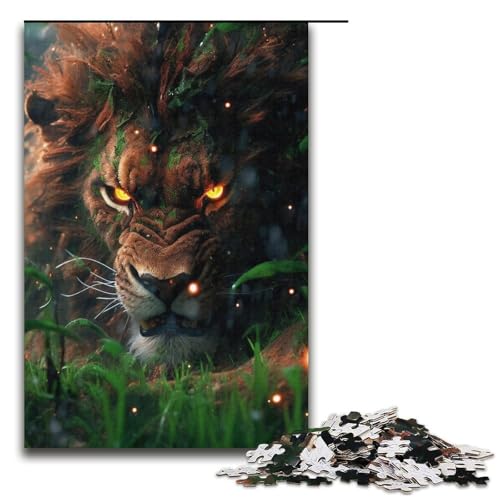 Puzzle für Erwachsene mit 1000 Teilen, Dschungel-Löwe, Denkspiel, Weihnachts- und Geburtstagsgeschenk (Größe 38 x 26 cm) von WGLINGX