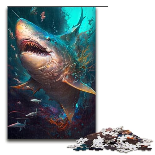 Puzzle für Erwachsene mit 1000 Teilen, Hai-Malerei, Denkspiel, Weihnachts- und Geburtstagsgeschenk (Größe 50 x 75 cm) von WGLINGX