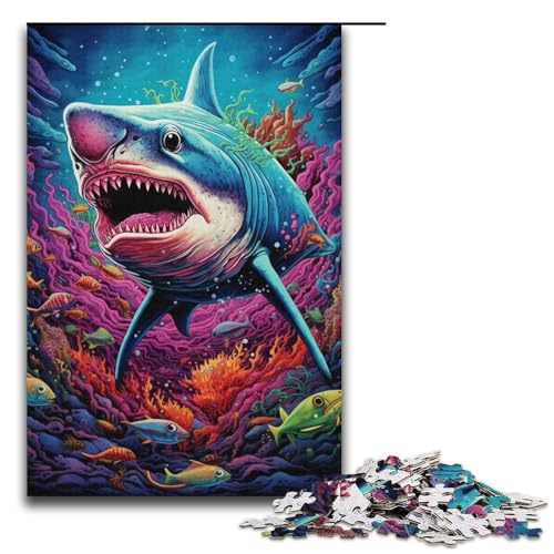 Puzzle für Erwachsene mit 1000 Teilen, Hai-Puzzle, Denkspiel, Weihnachts- und Geburtstagsgeschenk (Größe 38 x 26 cm) von WGLINGX